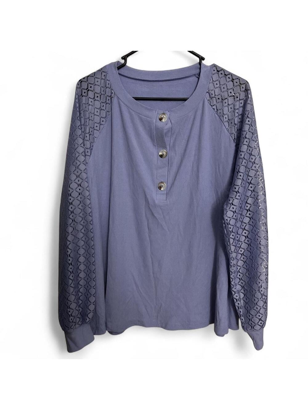 Lilac Lace Sleeve Henley Top